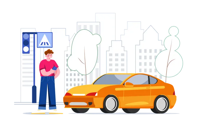 Taxi driver Waiting for new Passenger Illustration