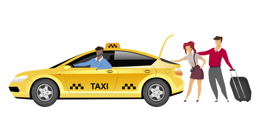 Taxi driver with clients Illustration