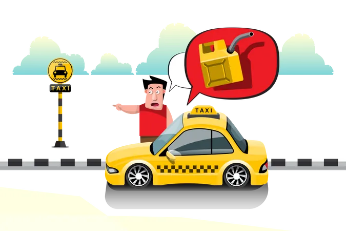 Taxi Driver And Taxi Customers Of The Service A Man Tells A Taxi The Destination Of A Gas Station At A Taxi Stand In The City Business And Service Concept Vector Illustration In Flat Style Illustration