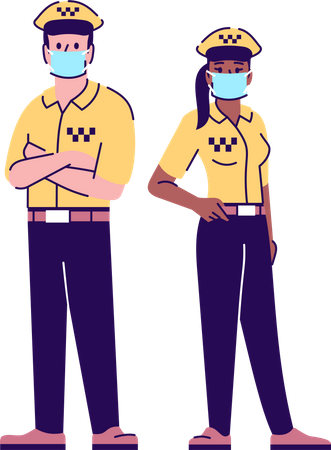 Taxi drivers wearing face mask Illustration