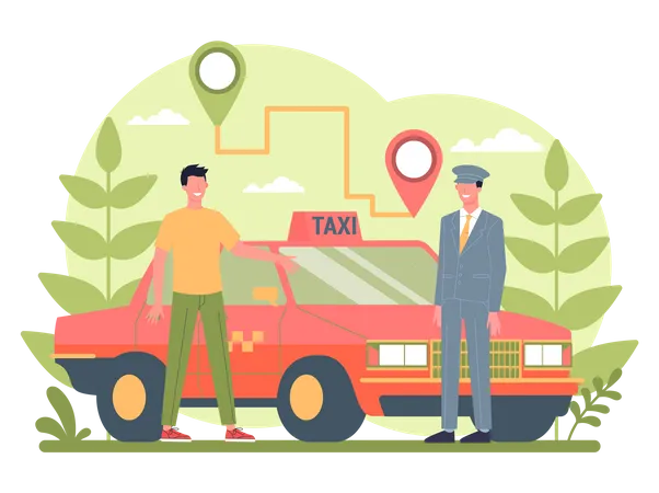 Taxi Service Concept Yellow Taxi Car Automobile Cab With Driver Inside Idea Of Public City Transportation Isolated Flat Illustration Illustration