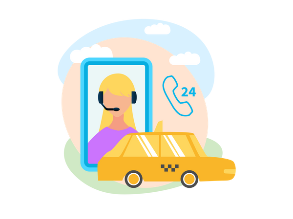 Taxi Service around-The-Clock Call Center  Illustration