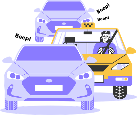 Taxi stuck in traffic  Illustration