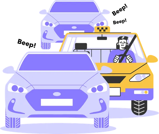 Taxi stuck in traffic  Illustration