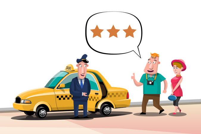 Taxi travelers rate the taxi service  Illustration