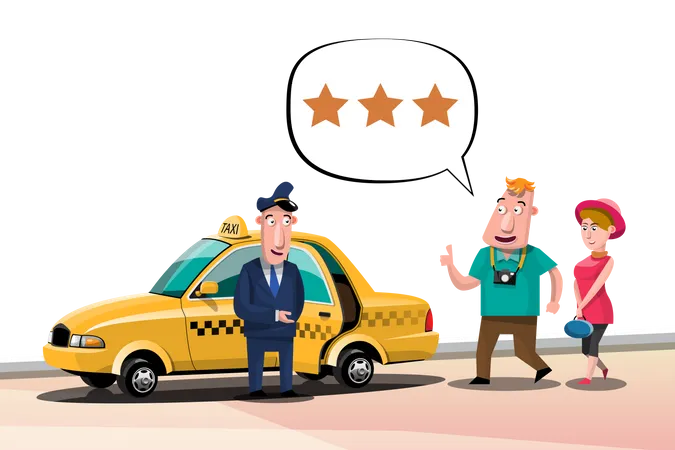 Taxi travelers rate the taxi service  Illustration