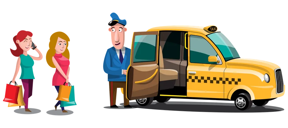 Taxifahrer öffnet Tür für Passagier  Illustration
