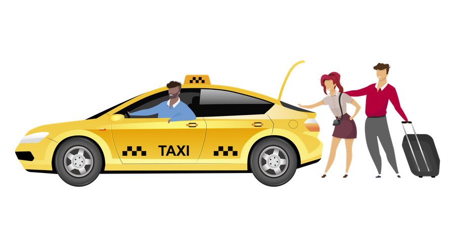 Taxista com clientes  Ilustração