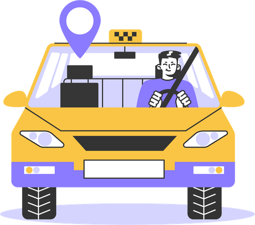 Motorista de táxi dirigindo carro  Ilustração