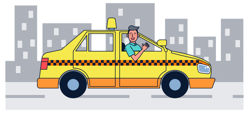 Taxista en coche  Ilustración