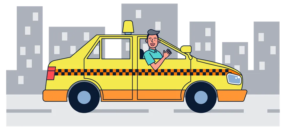 Taxista no carro  Ilustração