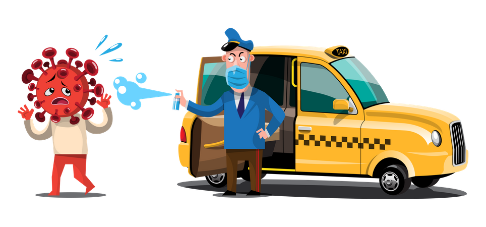 Taxista borrifando desinfetante em passageiro infectado por Corona  Ilustração