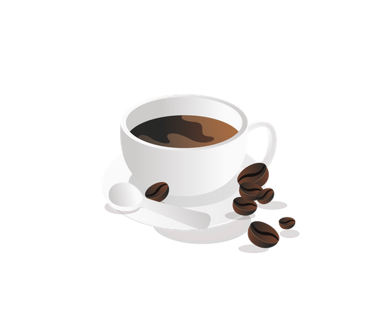 Taza de café con granos de café  Ilustración