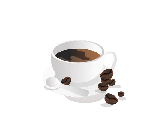Taza de café con granos de café  Ilustración