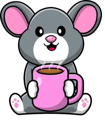 Ratón sosteniendo una taza de café  Ilustración