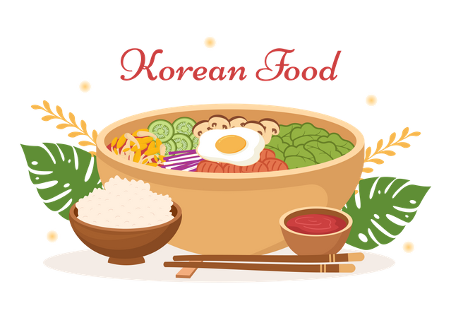 Tazón de comida coreana  Ilustración