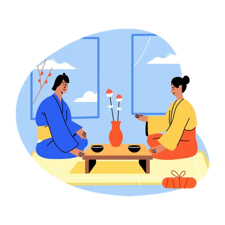 Tea ceremony, drink, beverage, couple, traditional  Illustration