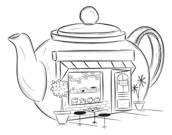 Modern Hand Drawn Illustration Of Tea Shop Illustration