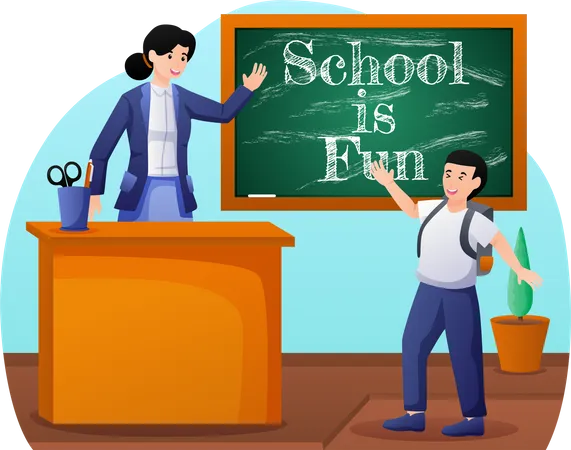 Teacher and student in class  Illustration