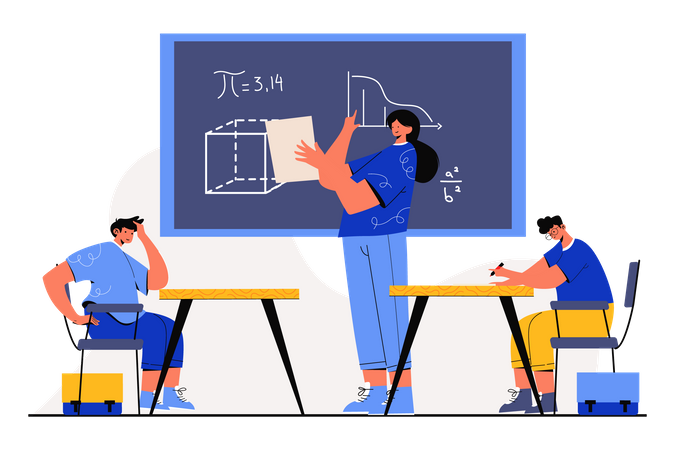 Teacher and Student in Classroom Illustration