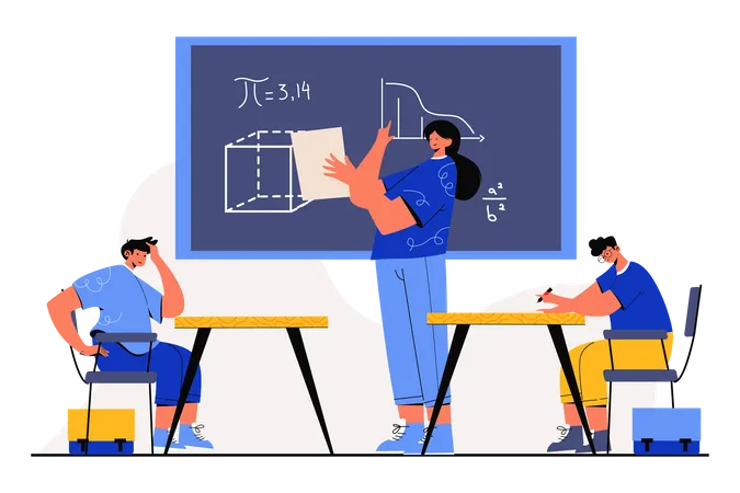 Teacher and Student in Classroom  Illustration