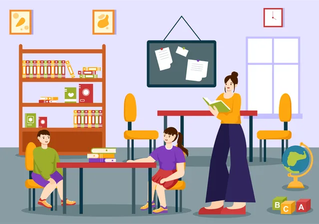 Teacher and student in classroom  Illustration