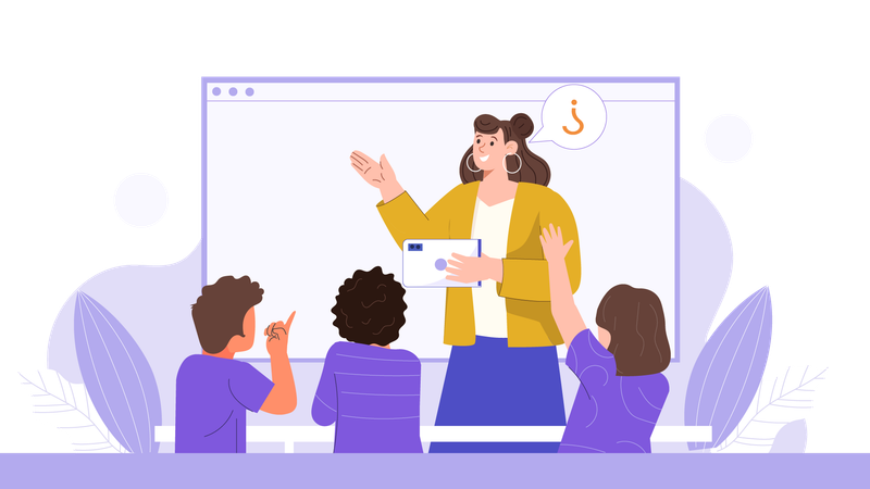 Teacher ask questions to students in classroom  Illustration