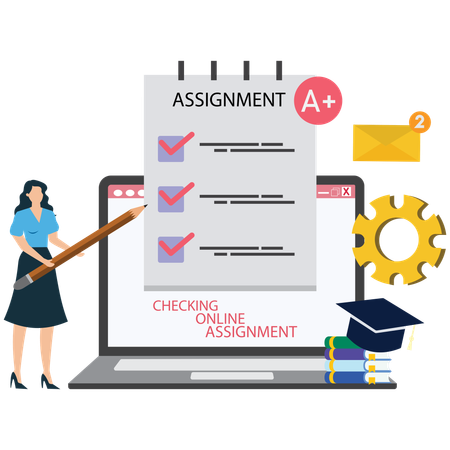 Teacher Checking Assignments Online  Illustration