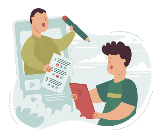 Teacher Checking Online test paper  Illustration