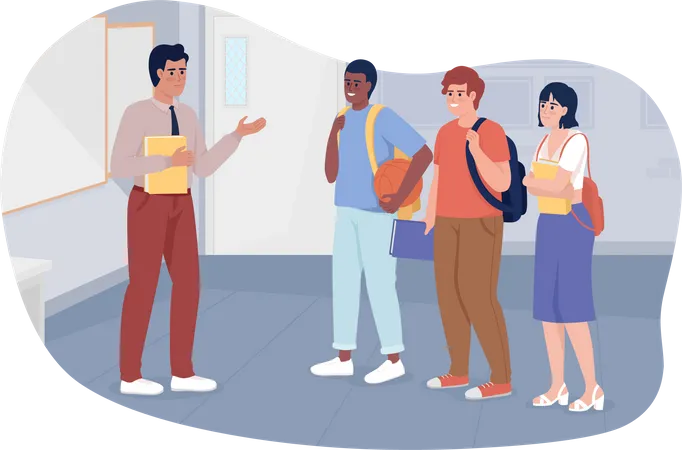 Teacher communicating with students Illustration