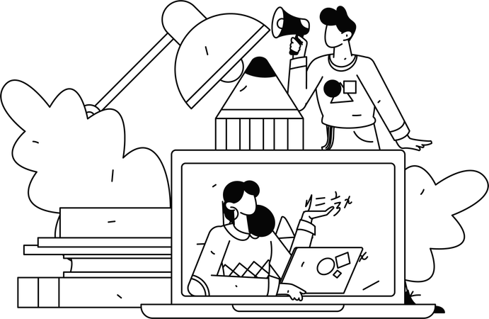 Teacher conducts online mathematics class  Illustration