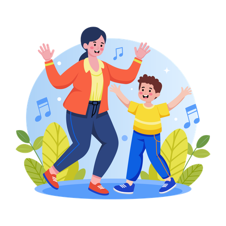 Teacher doing dance with student  Illustration
