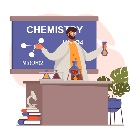 Teacher doing test in Chemistry laboratory Illustration