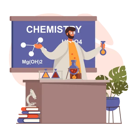Teacher doing test in Chemistry laboratory Illustration