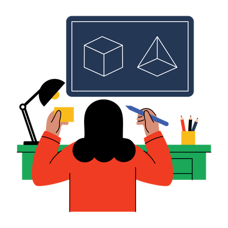 Teacher drawing figures on board  Illustration