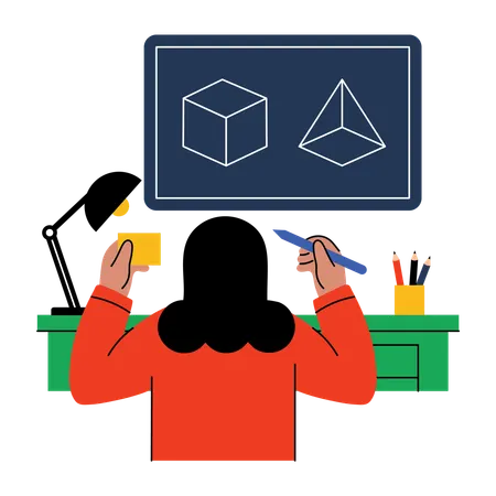 Teacher drawing figures on board  Illustration