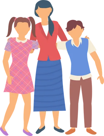 Teacher Embracing Pupils People Standing Together Classmates With Adult Character School Studying Symbol Woman With Teenagers Kid Vector Back To School Concept Flat Cartoon Illustration
