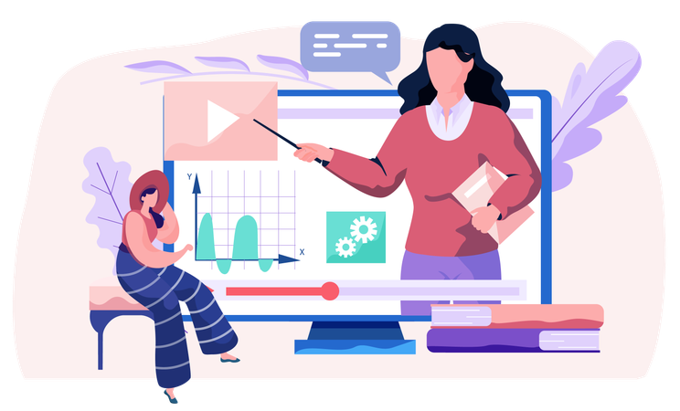 Teacher explaining math graph online  Illustration