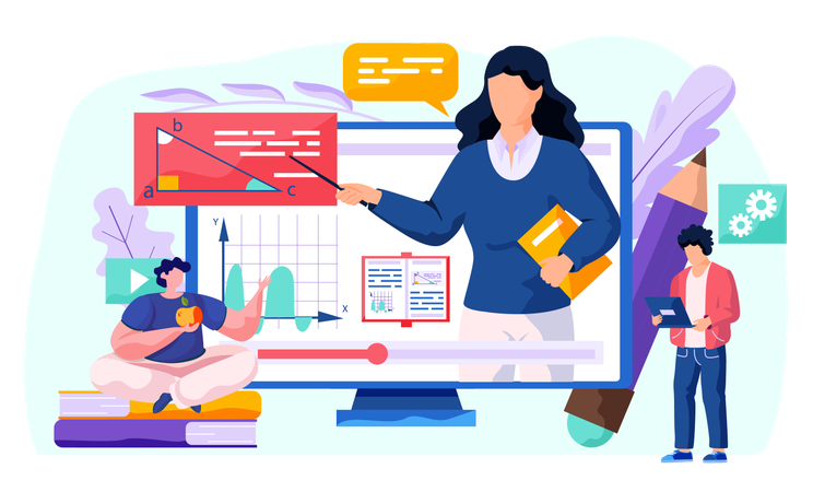 Teacher explaining mathematics online  Illustration