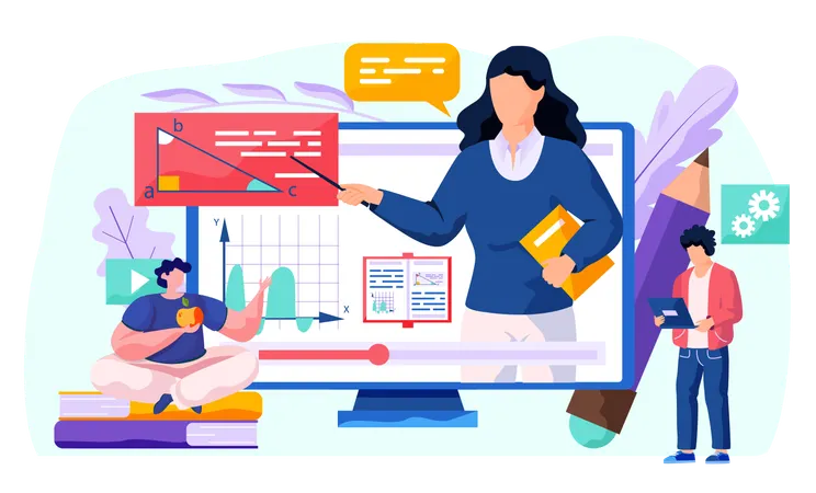 Teacher explaining mathematics online  Illustration