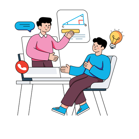 Teacher explaining to student via online conference call  Illustration