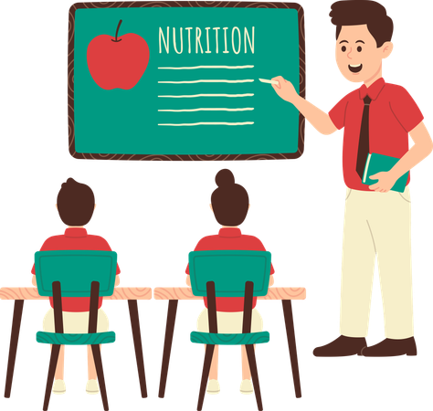 Teacher explains about nutrition benefits to students  Illustration