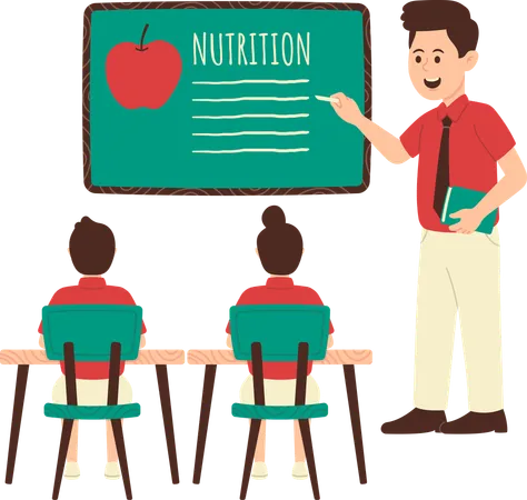 Teacher explains about nutrition benefits to students  Illustration