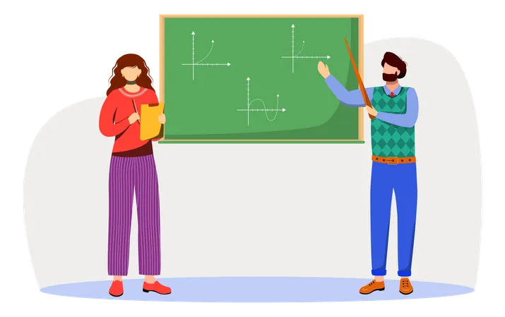 Teacher Explains Math Graphs On Chalkboard Illustration