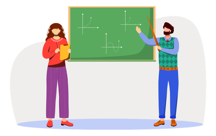 Teacher Explains Math Graphs On Chalkboard  Illustration