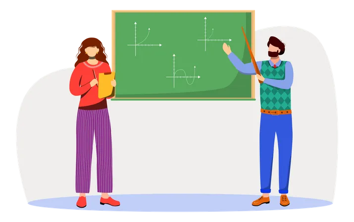 Teacher Explains Math Graphs On Chalkboard  Illustration