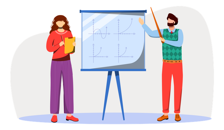 Teacher Explains Math Graphs On Whiteboard  Illustration