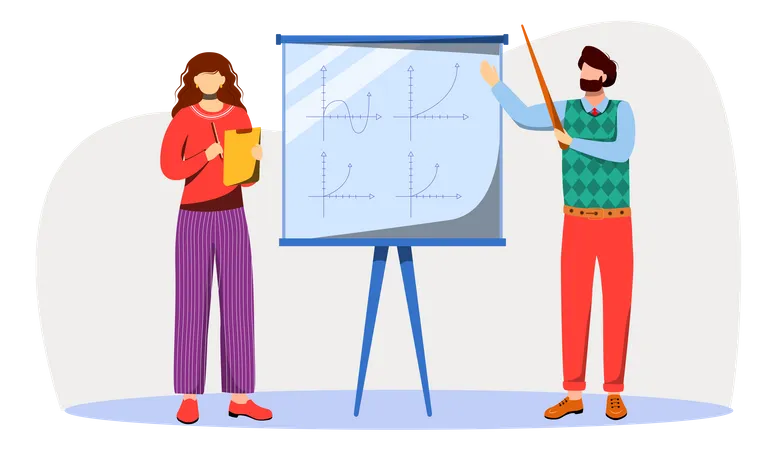 Teacher Explains Math Graphs On Whiteboard  Illustration