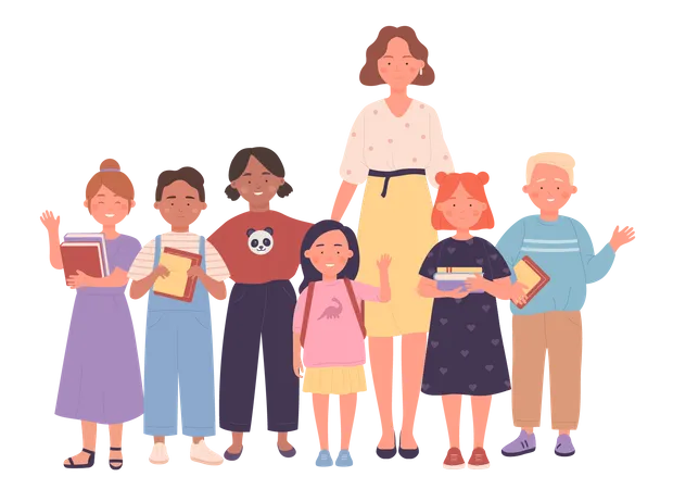 Teacher female and kids  Illustration