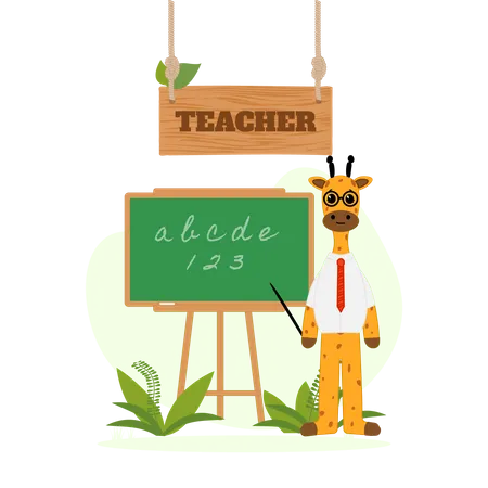 Teacher giraffe teaching  일러스트레이션